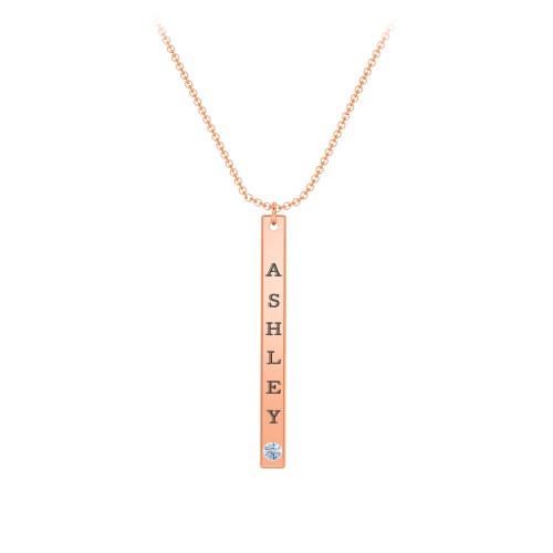 Multi Vertical Birthstone Bar Pendant - 1 Bar – 10K Rose Gold with Blue Topaz