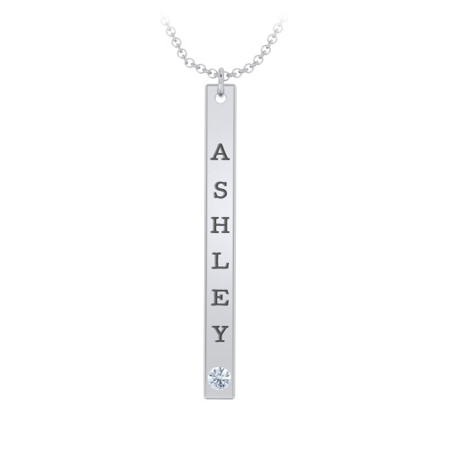 Multi Vertical Birthstone Bar Pendant - 1 Bar – Sterling Silver with Aquamarine