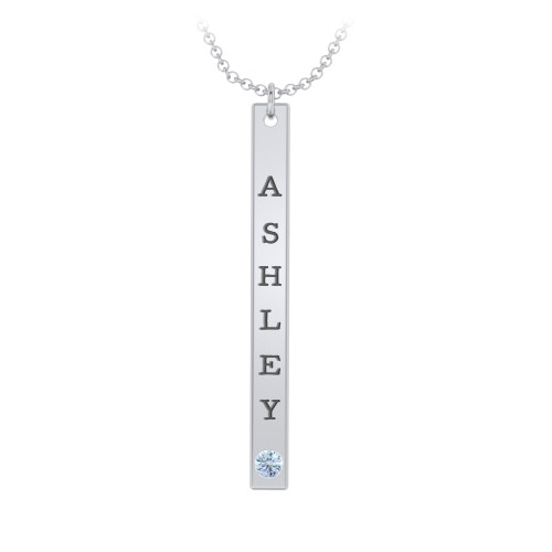 Multi Vertical Birthstone Bar Pendant - 1 Bar – Sterling Silver with Blue Topaz