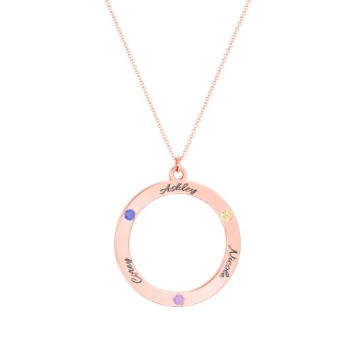 Circle Birthstone Pendant – 10K Rose Gold with Blue Sapphire, Amethyst, and Citrine