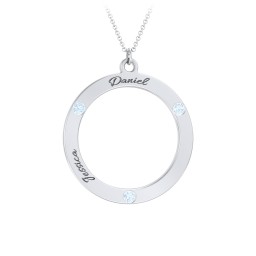 Circle Birthstone Pendant in 925 Sterling Silver with Aquamarine and Blue Sapphire