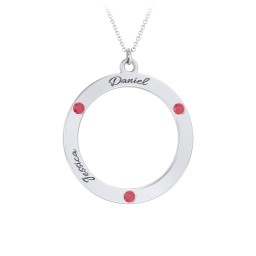 Circle Birthstone Pendant in 925 Sterling Silver with Garnet and Blue Sapphire