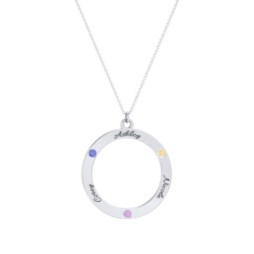 Circle Birthstone Pendant – Sterling Silver with Blue Sapphire, Amethyst, and Citrine