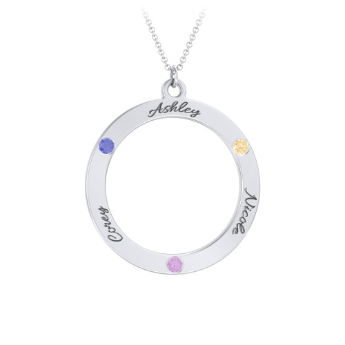 Circle Birthstone Pendant – Sterling Silver with Blue Sapphire, Amethyst, and Citrine