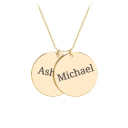 Engravable Name 2 Disc Pendant in 10K Solid Yellow Gold with Ruby, Amethyst Premium Zirconia, Blue Sapphire, and Blue Topaz