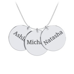 Engravable Name 3 Disc Pendant in 925 Sterling Silver with Ruby, Amethyst Premium Zirconia, Blue Sapphire, and Blue Topaz