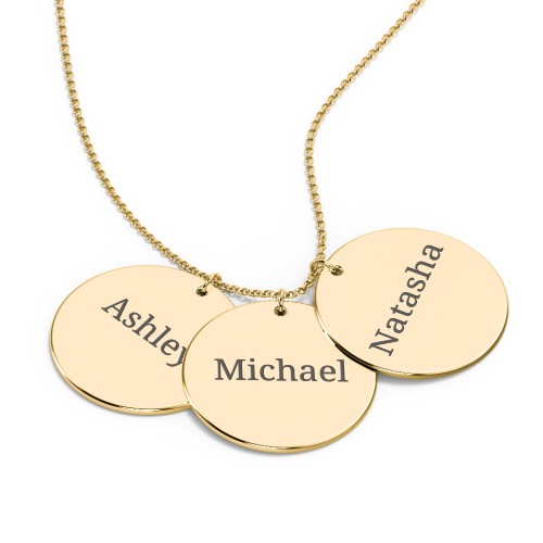 Engravable Name 3 Disc Pendant – 10K Yellow Gold