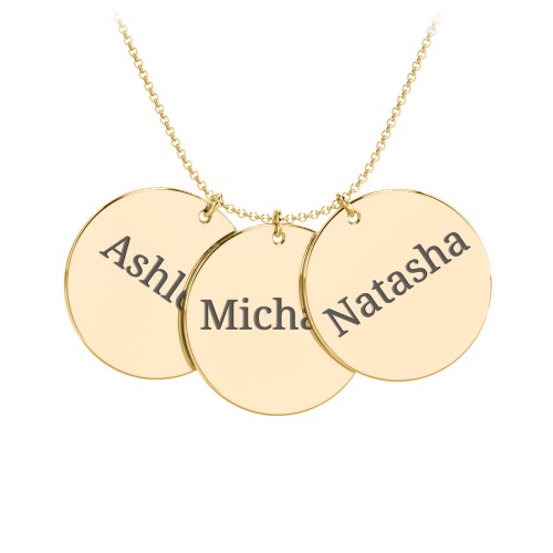 Engravable Name 3 Disc Pendant – 10K Yellow Gold