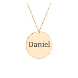 Charmed Name Disc Pendant in 18K Gold Plated Silver with Ruby, Amethyst Premium Zirconia, Blue Sapphire, and Blue Topaz