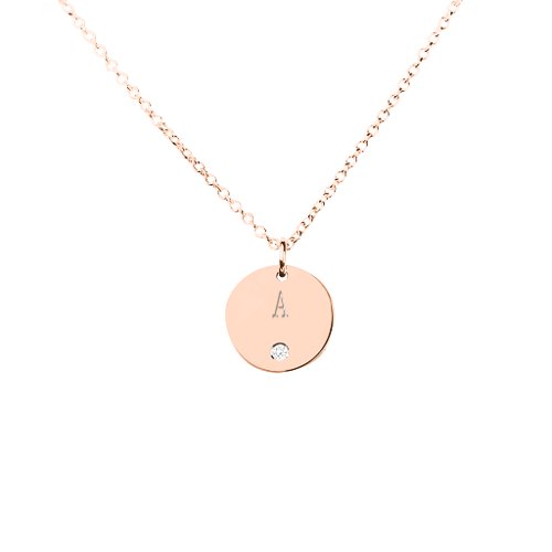 Personalized Initial Disc Pendant – 10K Rose Gold with White Premium Zirconia