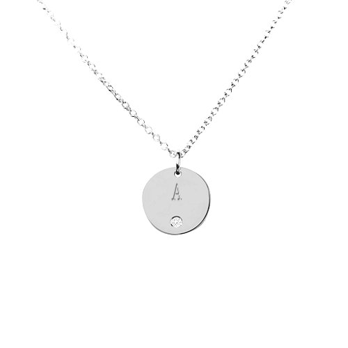 Personalized Initial Disc Pendant – Sterling Silver with White Premium Zirconia