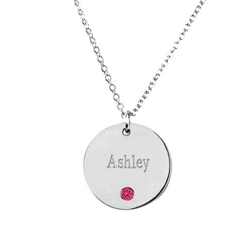 Birthstone Name Disc Pendant – Sterling Silver with Ruby