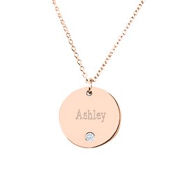 Birthstone Name Disc Pendant in 10K Solid Rose Gold with Cubic Zirconia