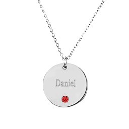 Birthstone Name Disc Pendant in 925 Sterling Silver with Garnet