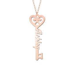 Key To True Love Name Necklace in 10K Solid Rose Gold