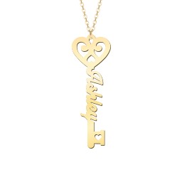 Key To True Love Name Necklace in 10K Solid Yellow Gold