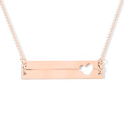 Raising The Bar Engravable Double Bar Necklace with Heart Cutout in 10K Solid Rose Gold