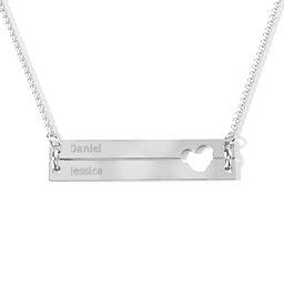 Raising The Bar Engravable Double Bar Necklace with Heart Cutout in 925 Sterling Silver