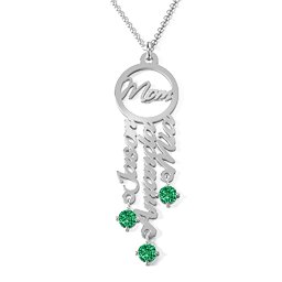 A Mother's Dream Name Necklace in 925 Sterling Silver with Emerald