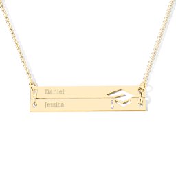 Engravable Double Bar Graduation Cap Necklace in 18K Gold Plated Silver