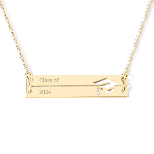 Engravable Double Bar Graduation Cap Necklace – 18K Gold Plated Silver