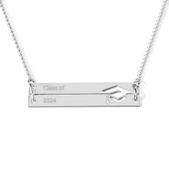 Engravable Double Bar Graduation Cap Necklace – Sterling Silver