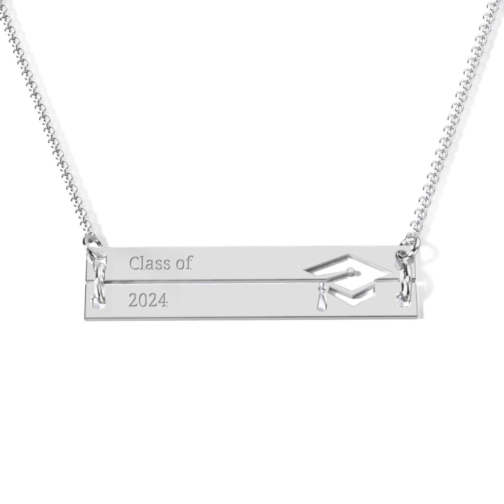 Engravable Double Bar Graduation Cap Necklace