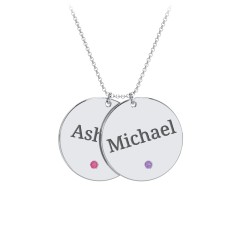 Engravable 2 Disc Pendant with Birthstone – Sterling Silver with Citrine