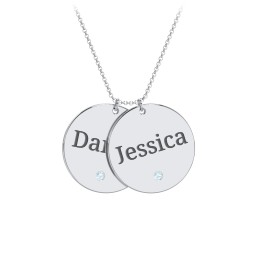 Engravable 2 Disc Pendant with Birthstone in 925 Sterling Silver with Blue Topaz and Blue Sapphire