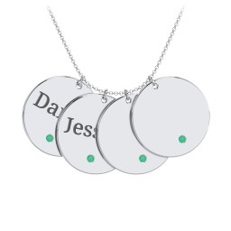 Engravable 4 Disc Pendant with Birthstone in 925 Sterling Silver with Emerald