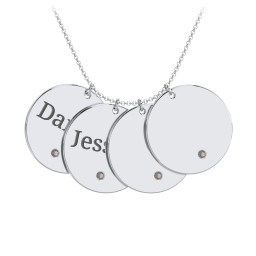 Engravable 4 Disc Pendant with Birthstone in 925 Sterling Silver with Smokey Quartz