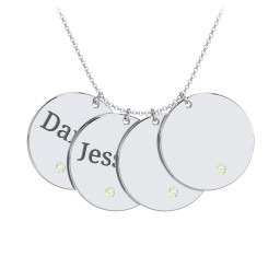 Engravable 4 Disc Pendant with Birthstone in 925 Sterling Silver with Peridot