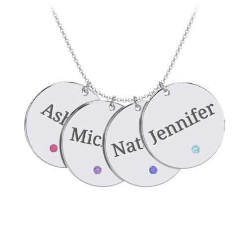 Engravable 4 Disc Pendant with Birthstone – Sterling Silver with Ruby, Amethyst, Blue Sapphire, and Blue Topaz