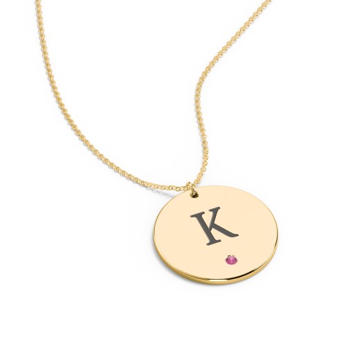 Engravable Disc Pendant with Birthstone