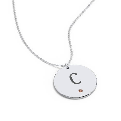 Engravable Disc Pendant with Birthstone – Sterling Silver with Garnet