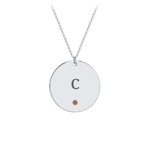 Engravable Disc Pendant with Birthstone – Sterling Silver with Garnet