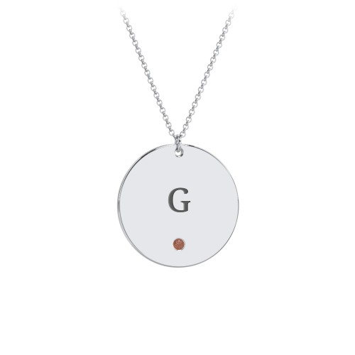 Engravable Disc Pendant with Birthstone – Sterling Silver with Garnet