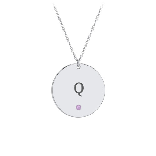 Engravable Disc Pendant with Birthstone – Sterling Silver with Amethyst