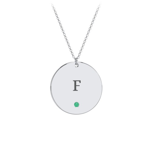 Engravable Disc Pendant with Birthstone – Sterling Silver with Emerald