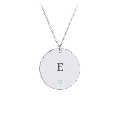 Engravable Disc Pendant with Birthstone – Sterling Silver with Blue Topaz