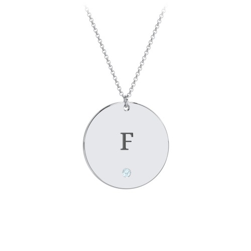 Engravable Disc Pendant with Birthstone – Sterling Silver with Blue Topaz