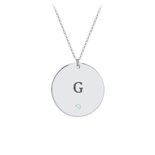 Engravable Disc Pendant with Birthstone – Sterling Silver with Blue Topaz