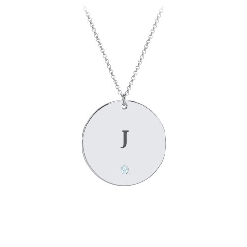 Engravable Disc Pendant with Birthstone – Sterling Silver with Blue Topaz