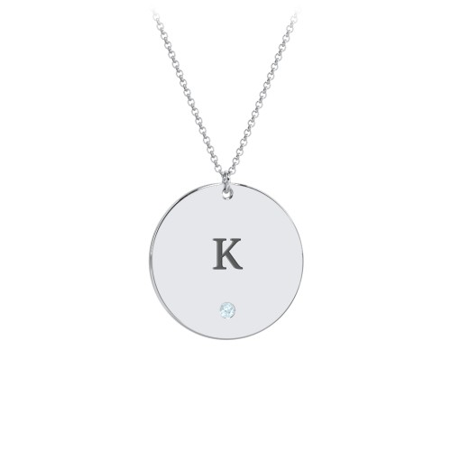 Engravable Disc Pendant with Birthstone – Sterling Silver with Blue Topaz