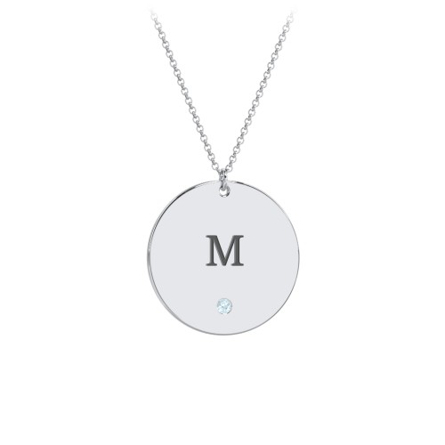 Engravable Disc Pendant with Birthstone – Sterling Silver with Blue Topaz