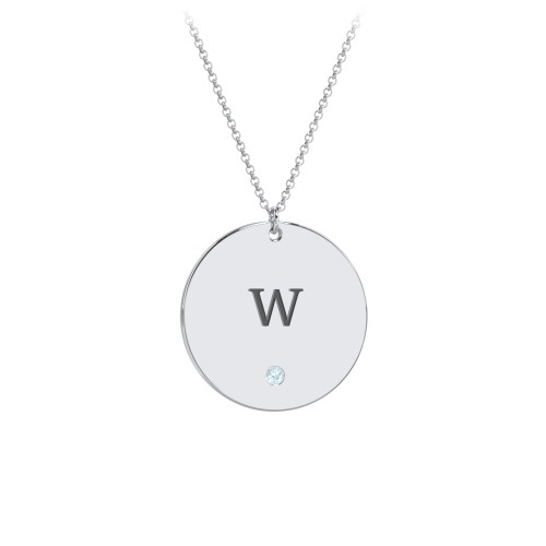 Engravable Disc Pendant with Birthstone – Sterling Silver with Blue Topaz