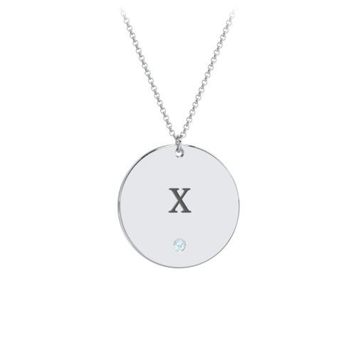 Engravable Disc Pendant with Birthstone – Sterling Silver with Blue Topaz