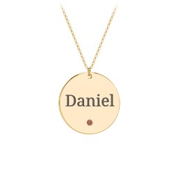 Engravable Disc Pendant with Birthstone in 18K Gold Plated Silver with Garnet, Amethyst Premium Zirconia, Blue Sapphire, and Blue Topaz