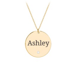 Engravable Disc Pendant with Birthstone in 18K Gold Plated Silver with Diamond, Amethyst Premium Zirconia, Blue Sapphire, and Blue Topaz