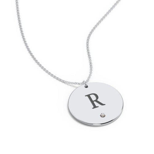 Engravable Disc Pendant with Birthstone – Sterling Silver with Smokey Quartz